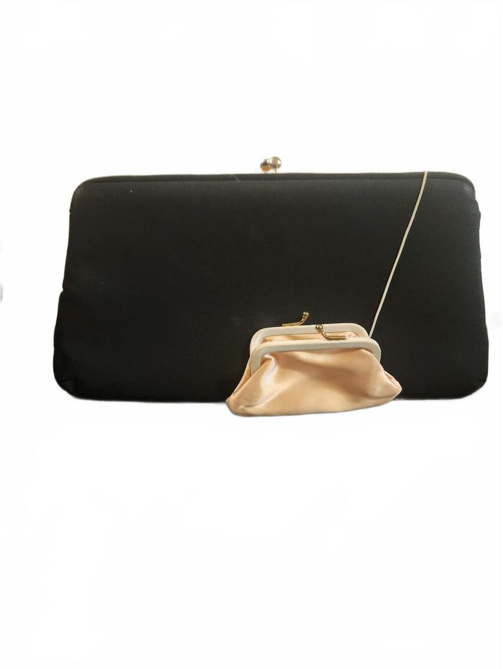 Black Evening Bag Harry Levine HL Clutch Or Purse  Gold Hardware W Change Purse